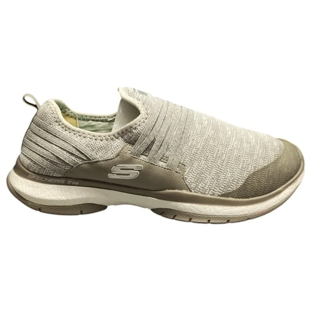 Skechers Air Cooled Slip-on Shoes Womens Size 9 Gray‎ White Memory Foam Comfort